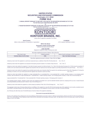 Thumbnail Kontoor Brands
 10-K Annual Report 2019