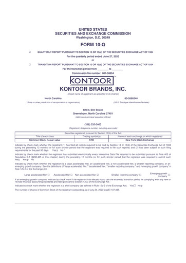 Thumbnail Kontoor Brands
 10-Q Quarterly Report FY2020 