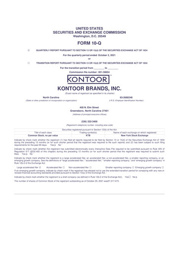 Thumbnail Kontoor Brands
 10-Q Quarterly Report FY2021 