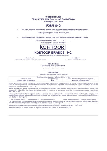 Thumbnail Kontoor Brands
 10-Q Quarterly Report FY2022 