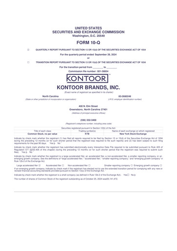 Thumbnail Kontoor Brands
 10-Q Quarterly Report FY2024 