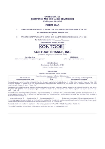 Thumbnail Kontoor Brands
 10-Q Quarterly Report FY2025 