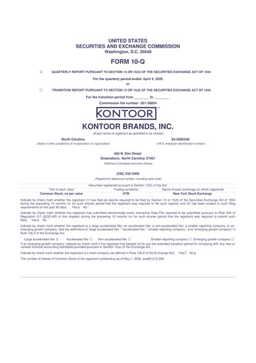 Thumbnail Kontoor Brands
 10-Q Quarterly Report FY2026 