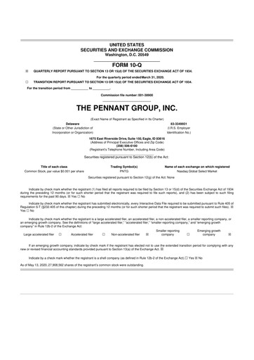 Thumbnail The Pennant Group 10-Q Quarterly Report FY2020 