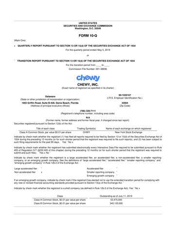 Thumbnail Chewy 10-Q Quarterly Report FY2019 
