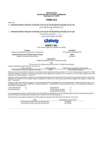 Thumbnail Chewy 10-Q Quarterly Report FY2021 