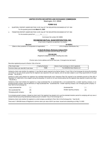 Thumbnail Richmond Mutual Bancorporation 10-Q Quarterly Report FY2022 