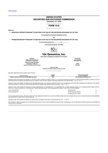 Miniature 10x Genomics
 10-Q Rapport trimestriel 2021 
