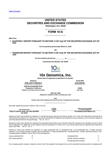 Miniature 10x Genomics
 10-Q Rapport trimestriel 2025 