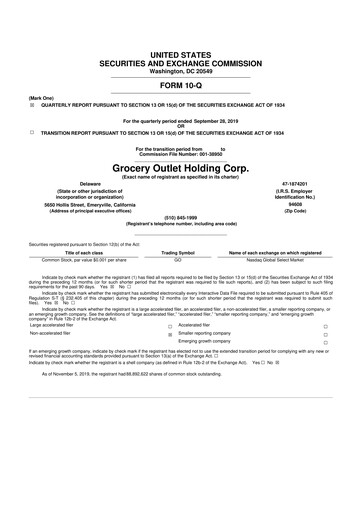 Miniature Grocery Outlet
 10-Q Rapport trimestriel  