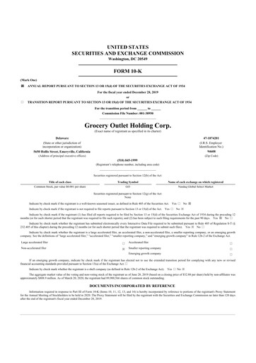 Thumbnail Grocery Outlet
 10-K Annual Report 2019