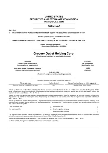 Miniature Grocery Outlet
 10-Q Rapport trimestriel  