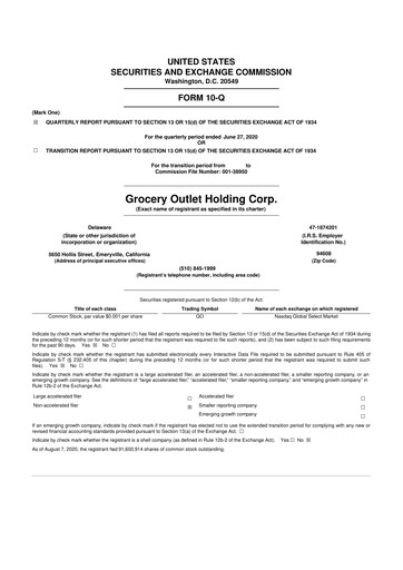 Miniature Grocery Outlet
 10-Q Rapport trimestriel  