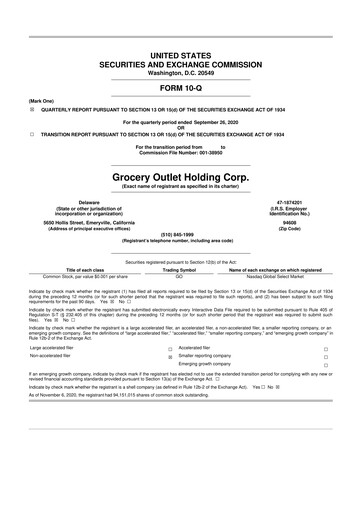 Miniature Grocery Outlet
 10-Q Rapport trimestriel  