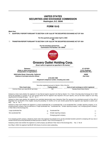 Miniature Grocery Outlet
 10-Q Rapport trimestriel  