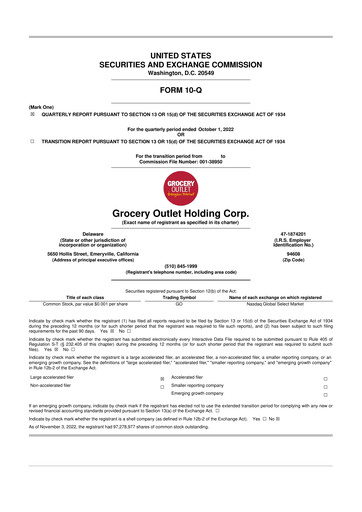 Miniature Grocery Outlet
 10-Q Rapport trimestriel  
