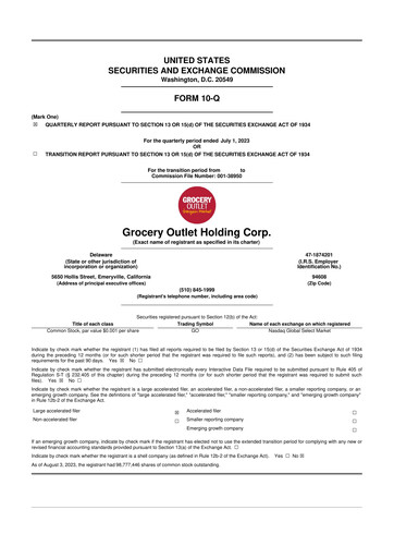 Miniature Grocery Outlet
 10-Q Rapport trimestriel  