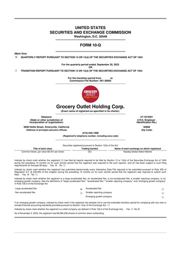 Miniature Grocery Outlet
 10-Q Rapport trimestriel  