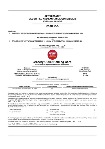 Miniature Grocery Outlet
 10-Q Rapport trimestriel  