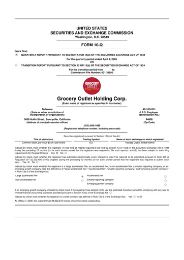 Miniature Grocery Outlet
 10-Q Rapport trimestriel  