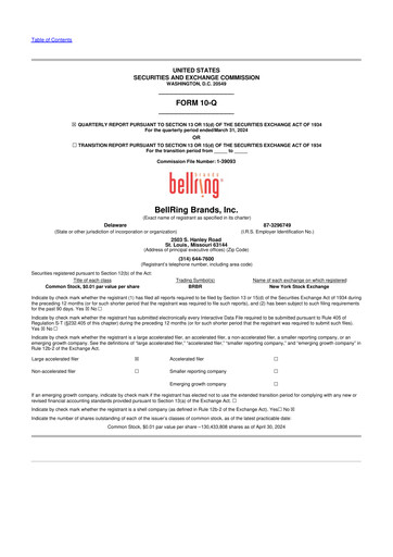 Thumbnail BellRing Brands 10-Q Quarterly Report FY 