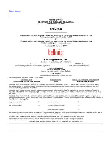 Thumbnail BellRing Brands 10-Q Quarterly Report FY2025 