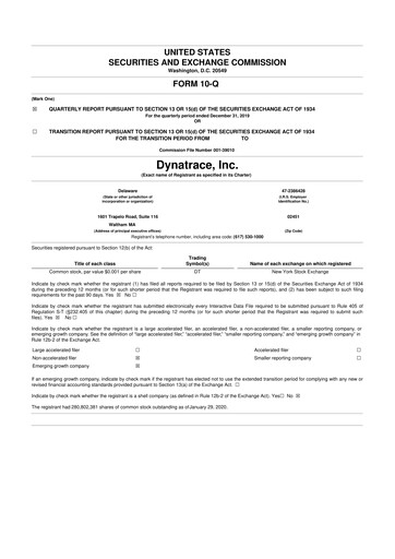 Thumbnail Dynatrace 10-Q Quarterly Report FY2020 