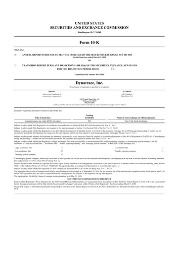 Thumbnail Dynatrace 10-K Annual Report 2020