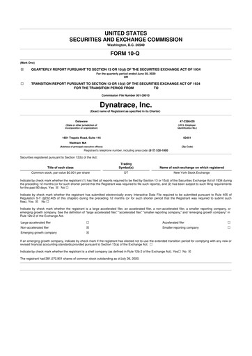 Thumbnail Dynatrace 10-Q Quarterly Report FY2021 