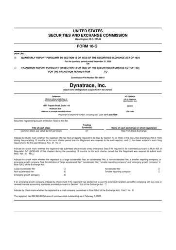 Thumbnail Dynatrace 10-Q Quarterly Report FY2021 