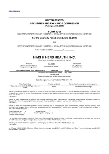 Vorschaubild Hims & Hers Health 10-Q Quartalsbericht 2026 