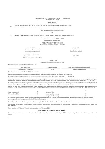 Thumbnail Arrow Electronics
 10-K Annual Report 2019