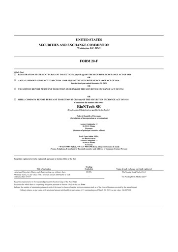 Vorschaubild BioNTech 20-F Jahresbericht 2021