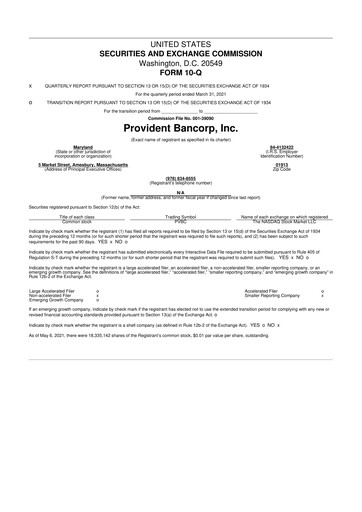 Vorschaubild Provident Bancorp
 10-Q Quartalsbericht 2021 