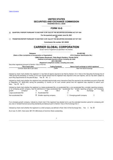 Thumbnail Carrier Global 10-Q Quarterly Report FY2021 