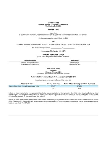 Miniature 4Front Ventures 10-Q Rapport trimestriel 2023 