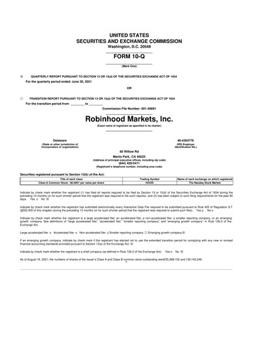 Thumbnail Robinhood 10-Q Quarterly Report FY2021 