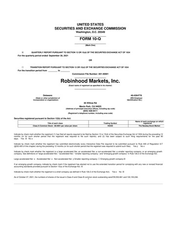 Thumbnail Robinhood 10-Q Quarterly Report FY2021 