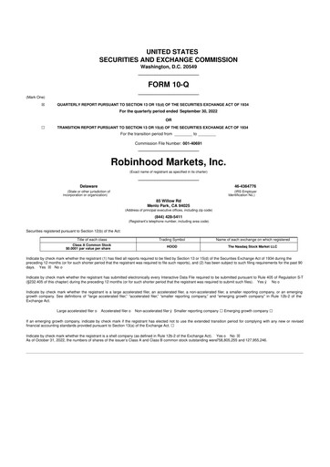 Thumbnail Robinhood 10-Q Quarterly Report FY2022 