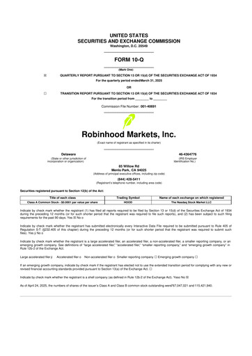 Thumbnail Robinhood 10-Q Quarterly Report FY2025 