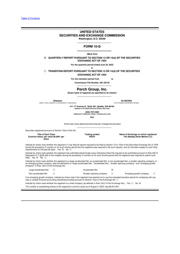 Thumbnail Porch Group 10-Q Quarterly Report FY2023 