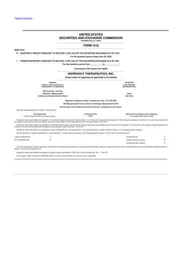 Vorschaubild Werewolf Therapeutics 10-Q Quartalsbericht  