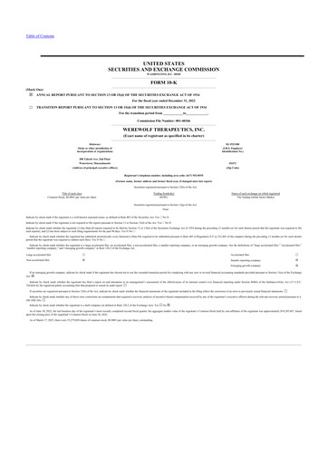 Thumbnail Werewolf Therapeutics 10-K Annual Report 2022