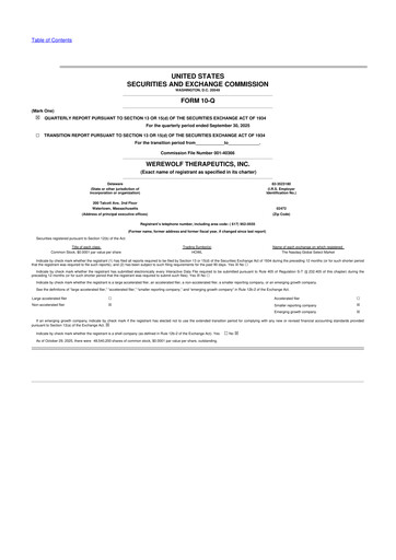 Vorschaubild Werewolf Therapeutics 10-Q Quartalsbericht  