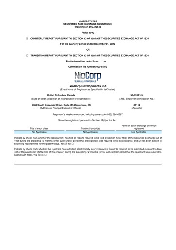 Thumbnail NioCorp Developments 10-Q Quarterly Report FY2021 