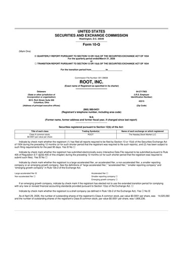 Thumbnail Root Insurance
 10-Q Quarterly Report FY 