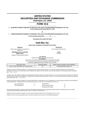 Vorschaubild Instil Bio 10-Q Quartalsbericht 2021 