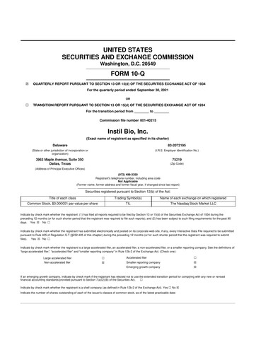Vorschaubild Instil Bio 10-Q Quartalsbericht 2021 
