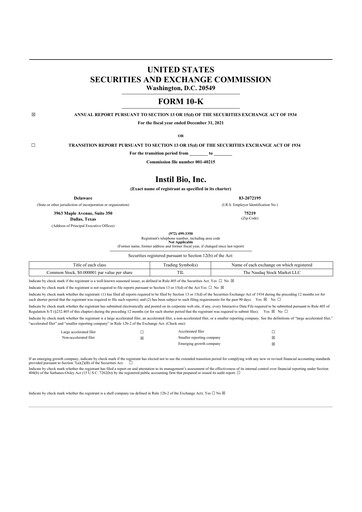 Vorschaubild Instil Bio 10-K Jahresbericht 2021