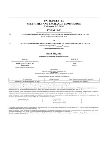 Vorschaubild Instil Bio 10-K Jahresbericht 2022